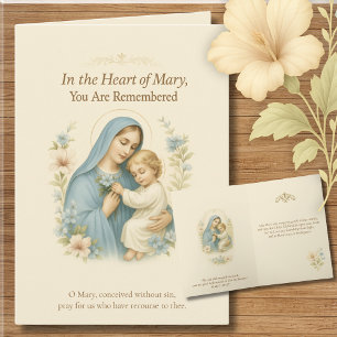 Mary and Baby Jesus Blue and Blush Flowers Letterpress Thank You Card