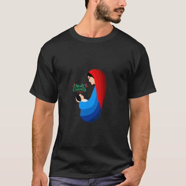 Mary and Baby Jesus Christmas Illustration T-Shirt (Front)