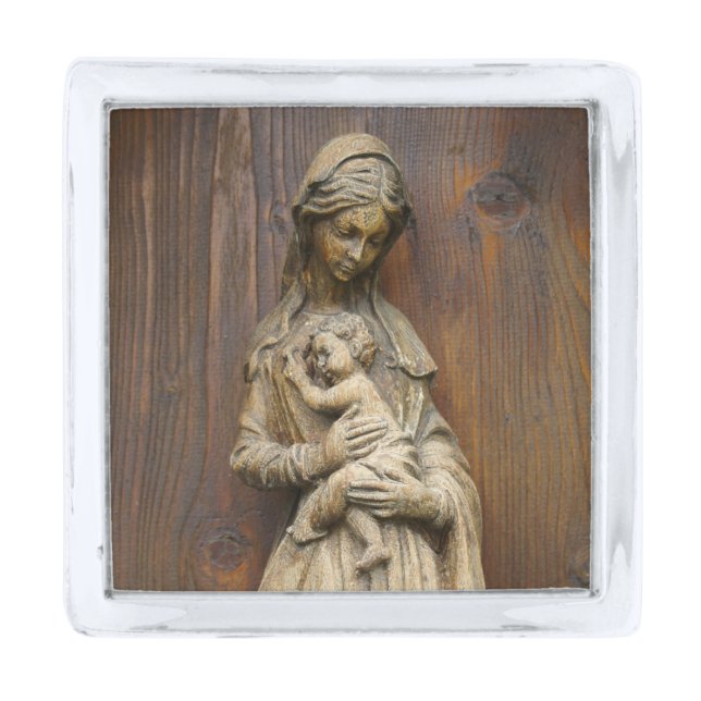 Mary And Baby Jesus Silver Finish Lapel Pin (Front)