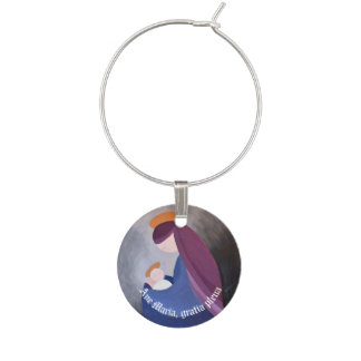 Mary and Baby Jesus vintage painting Wine Charm