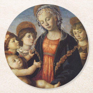 Mary and Baby Jesus With Angels Christmas Round Paper Coaster
