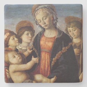 Mary and Baby Jesus With Angels Christmas Stone Coaster