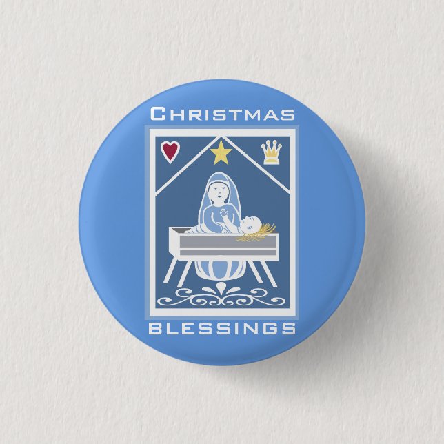 Mary and Jesus Christmas blessings Button (Front)