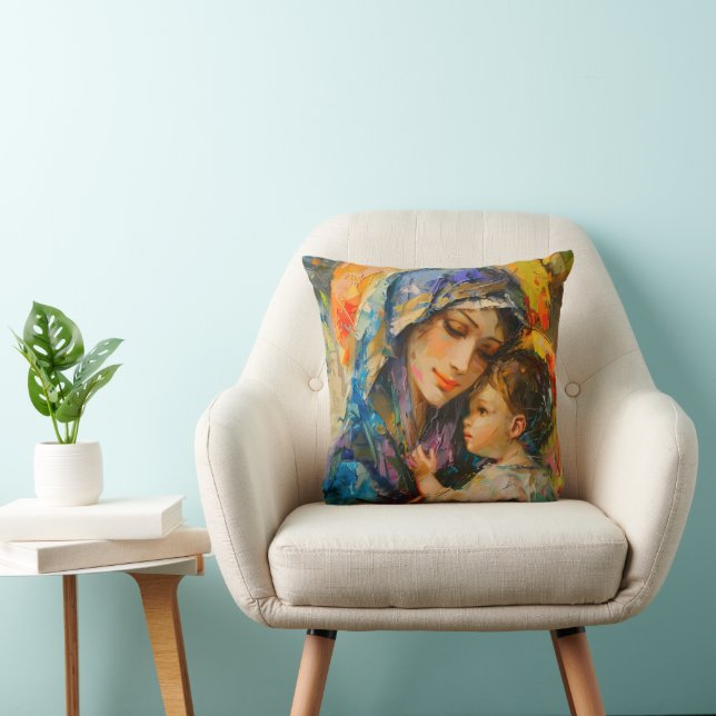 Mary and Jesus Expressionism Throw Pillow (Chair)