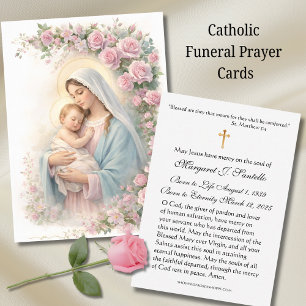 Mary and Jesus Floral Funeral Memorial Holy Card -