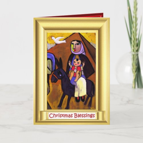 Mary and Jesus on a donkey Holiday Card