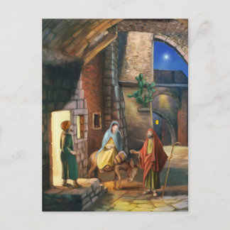 Mary and Joseph with a donkey on Christmas Eve Holiday Postcard