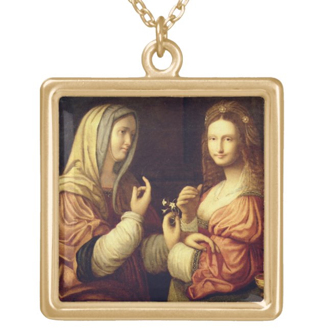 Mary and Martha (oil on panel) Gold Plated Necklace (Front)