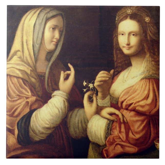 Mary and Martha (oil on panel) Tile (Front)