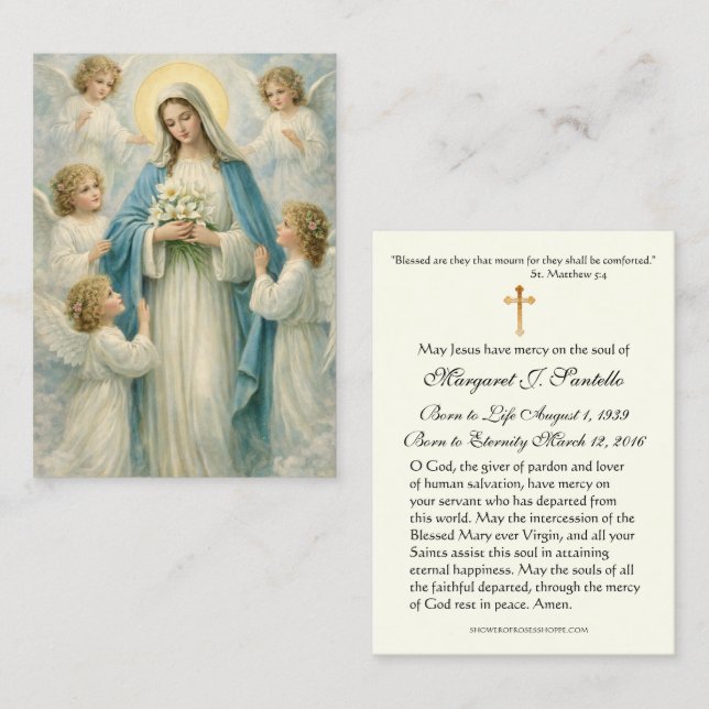 Mary Angels Catholic Funeral Memorial Holy Card - (Front/Back)