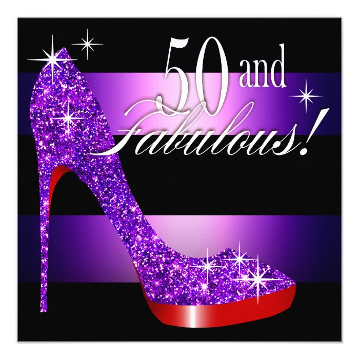 Mary Ann 50 & Fabulous Glitz Bling Stiletto Stripe Announcement