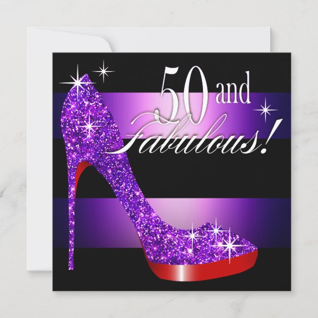 Mary Ann 50 & Fabulous Glitz Bling Stiletto Stripe Invitation (Front)