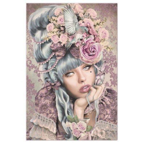 Mary Antoinette Head Portrait bird and Floral Art  Tissue Paper