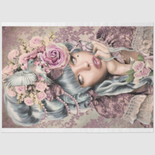 Mary Antoinette Head Portrait bird and Floral Art Tissue Paper