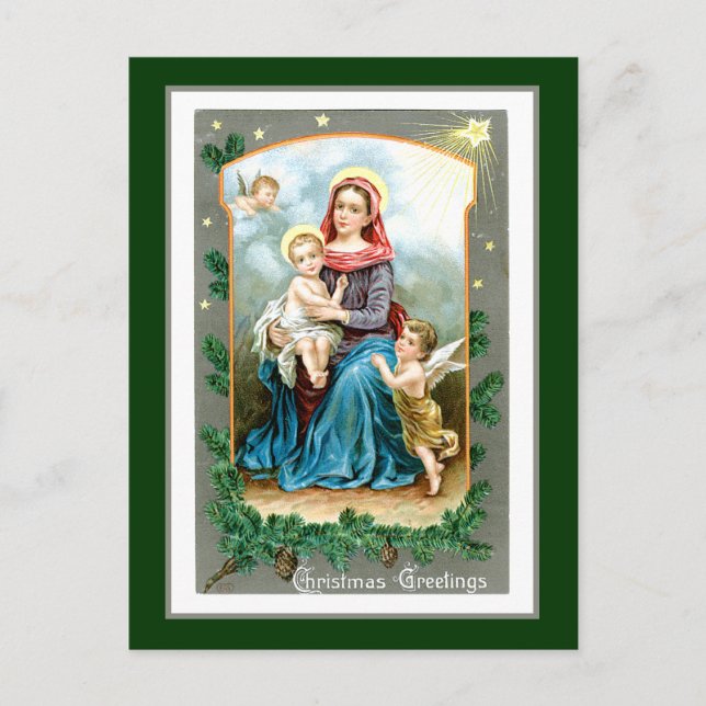Mary Baby Jesus and Angel Postcard (Front)