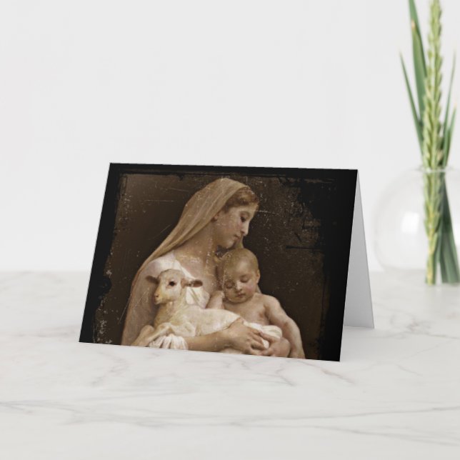 Mary Baby Jesus and Lamb Holiday Card (Front)