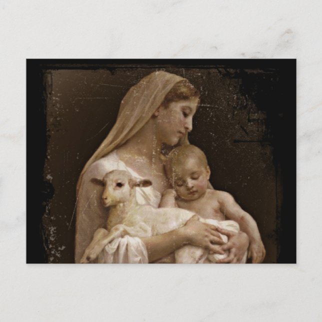 Mary Baby Jesus and Lamb Postcard (Front)