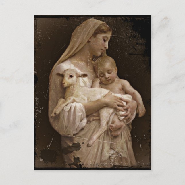 Mary Baby Jesus and Lamb Postcard (Front)