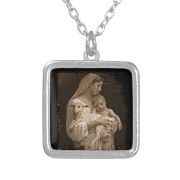 Mary Baby Jesus And Lamb Silver Plated Necklace by dmorganajonz at Zazzle