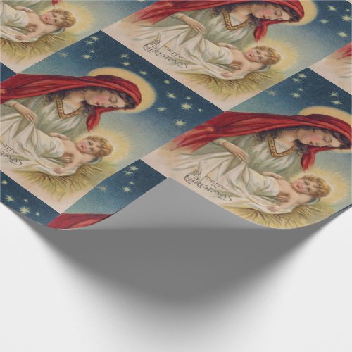 Mary Baby Jesus Halo Vintage Card Reproduction Wrapping Paper