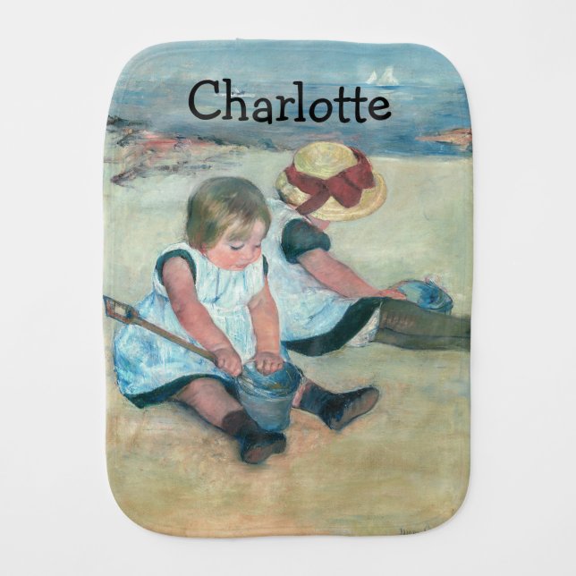 Mary Cassatt - Children Playing on the Beach Baby Burp Cloth (Front)