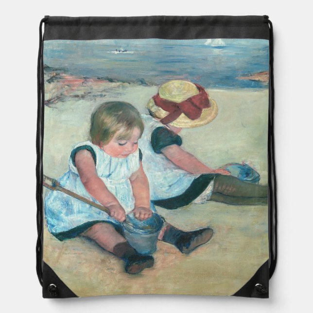 Mary Cassatt - Children Playing on the Beach Drawstring Bag (Front)