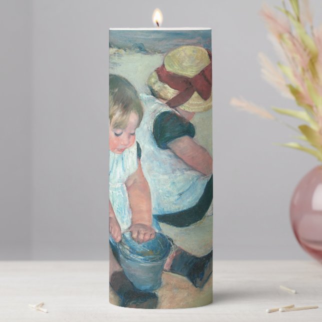 Mary Cassatt - Children Playing on the Beach Pillar Candle (In Situ)