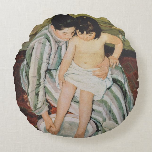Mary Cassatt Child's Bath Painting Round Pillow (Front)
