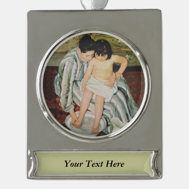 Mary Cassatt Child's Bath Painting Silver Plated Banner Ornament (Front)