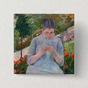 Mary Cassatt - Girl sewing in a Garden Button