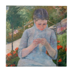 Mary Cassatt - Girl sewing in a Garden Ceramic Tile