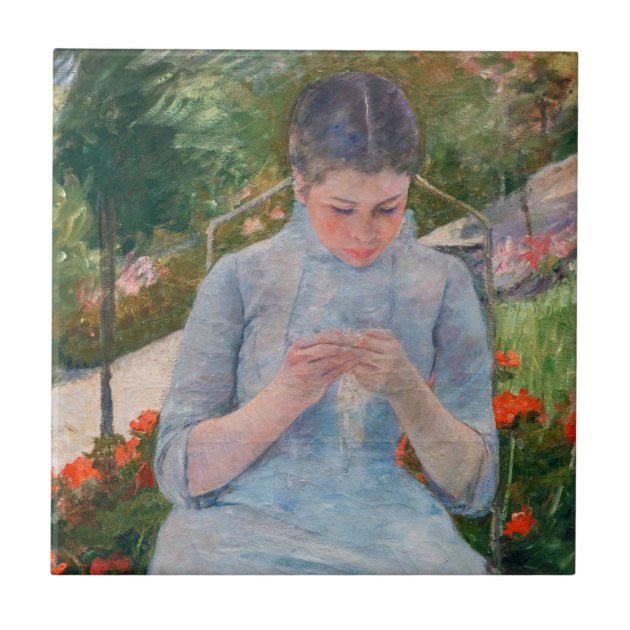 Mary Cassatt - Girl sewing in a Garden Ceramic Tile | Zazzle