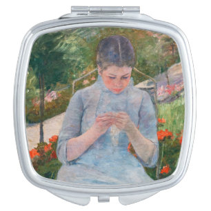 Mary Cassatt - Girl sewing in a Garden Compact Mirror