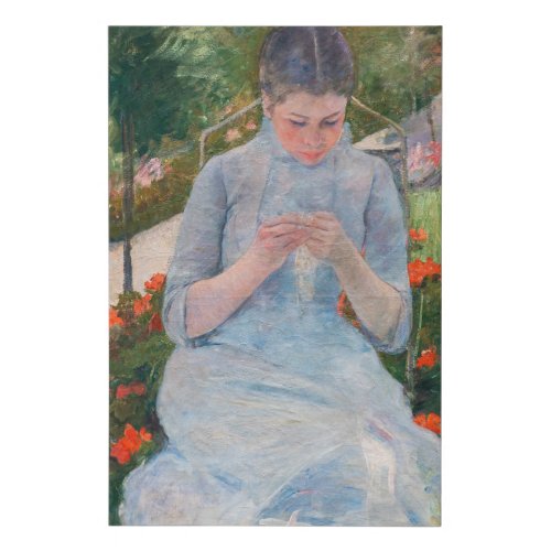 Mary Cassatt _ Girl sewing in a Garden Faux Canvas Print