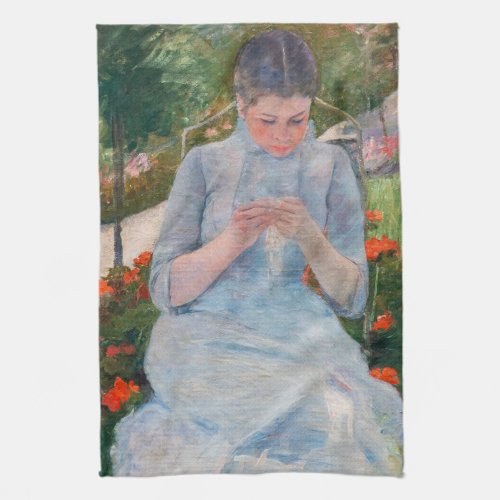 Mary Cassatt _ Girl sewing in a Garden Kitchen Towel