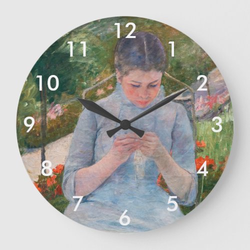 Mary Cassatt _ Girl sewing in a Garden Large Clock