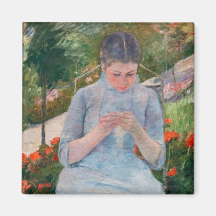 Mary Cassatt - Girl sewing in a Garden Magnet