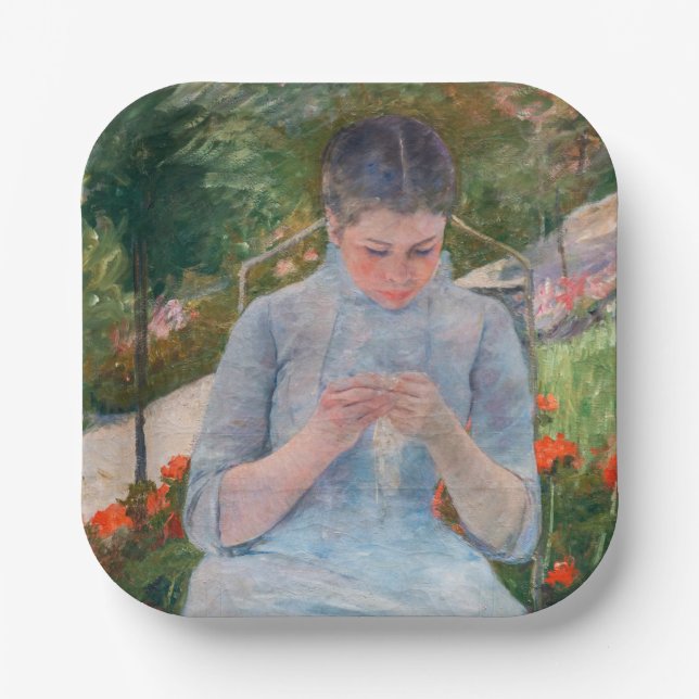 Mary Cassatt - Girl sewing in a Garden Paper Plates (Front)