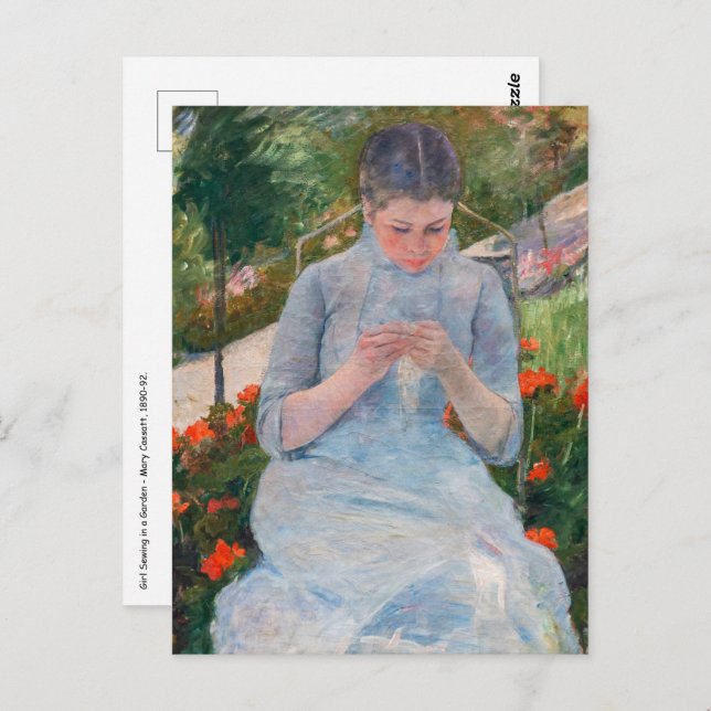 Mary Cassatt - Girl sewing in a Garden Postcard (Front/Back)