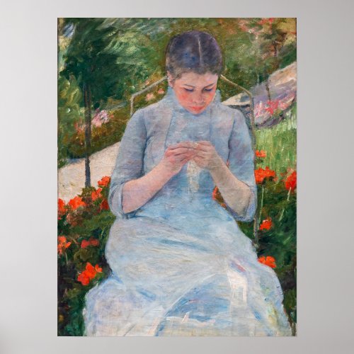 Mary Cassatt _ Girl sewing in a Garden Poster