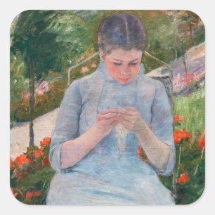 Mary Cassatt - Girl sewing in a Garden Square Sticker