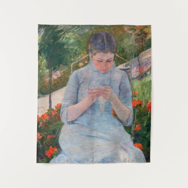 Mary Cassatt - Girl sewing in a Garden Tapestry (Front)