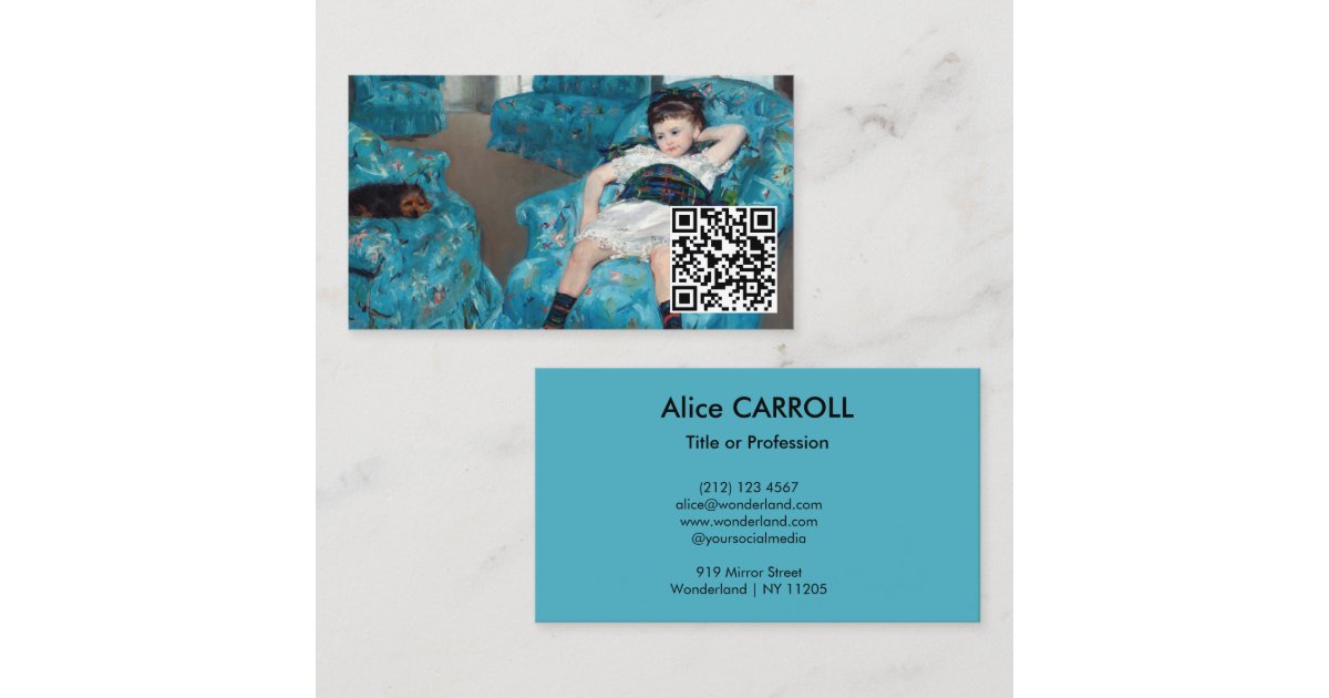 Mary Cassatt Little Girl Blue Armchair QR Code Business Card Zazzle