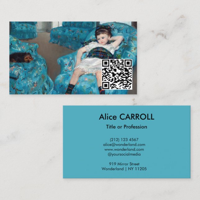 Mary Cassatt - Little Girl Blue Armchair - QR Code Business Card (Front/Back)