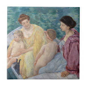 Mary Cassatt - Two mothers and children in a boat Ceramic Tile
