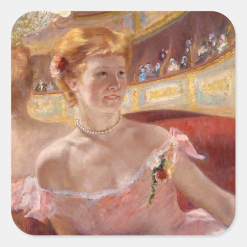 Mary Cassatt _ Woman with Pearl Necklace in a Loge Square Sticker