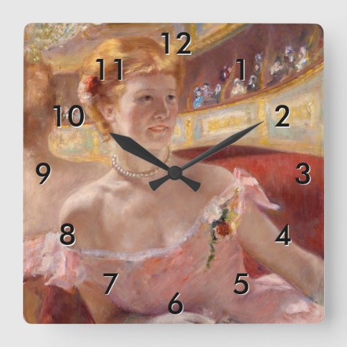 Mary Cassatt _ Woman with Pearl Necklace in a Loge Square Wall Clock