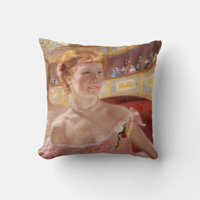 Mary Cassatt - Woman with Pearl Necklace in a Loge Throw Pillow (Front)