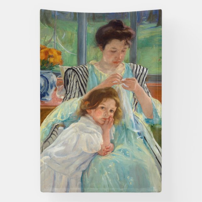 Mary Cassatt - Young Mother Sewing Banner (Vertical)
