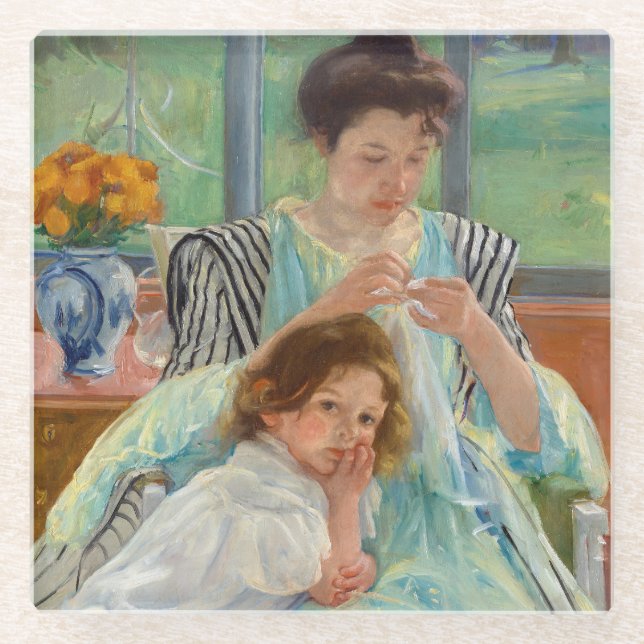 Mary Cassatt - Young Mother Sewing Glass Coaster (Front)